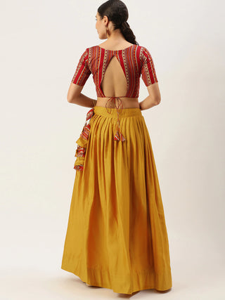 Mustard and multicoloured printed lehenga choli ClothsVilla