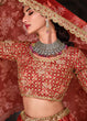 Load image into Gallery viewer, Carmine Red Floral Printed Organza Lehenga with Zari, Dori &amp; Sequins Work Clothsvilla