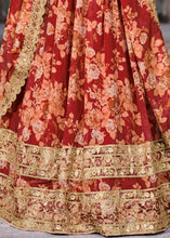 Load image into Gallery viewer, Carmine Red Floral Printed Organza Lehenga with Zari, Dori &amp; Sequins Work Clothsvilla