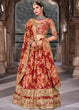 Load image into Gallery viewer, Carmine Red Floral Printed Organza Lehenga with Zari, Dori &amp; Sequins Work Clothsvilla