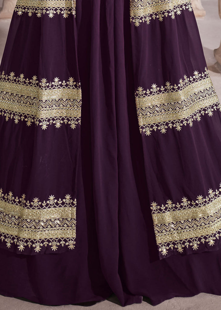 Eggplant Purple Georgette Lehenga Choli with Zari & Sequins Work Clothsvilla