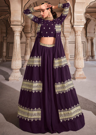 Eggplant Purple Georgette Lehenga Choli with Zari & Sequins Work Clothsvilla