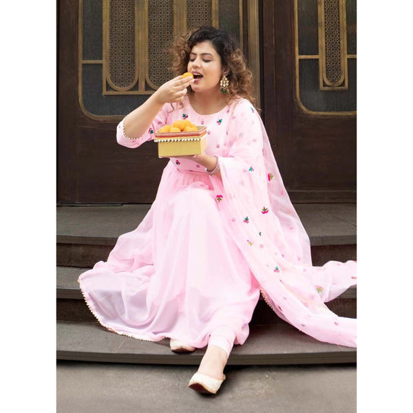 Gorgeous Looking Pink Georgette Suit with Printed Dupatta ClothsVilla