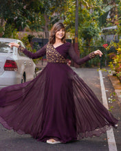 Load image into Gallery viewer, Wedding Wear Wine Color Sequence Work Long Gown