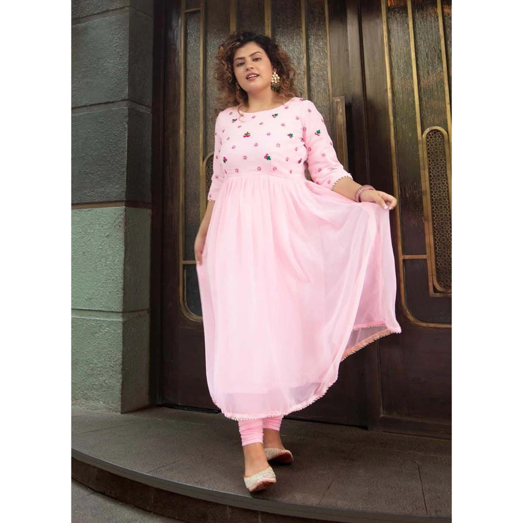 Gorgeous Looking Pink Georgette Suit with Printed Dupatta ClothsVilla