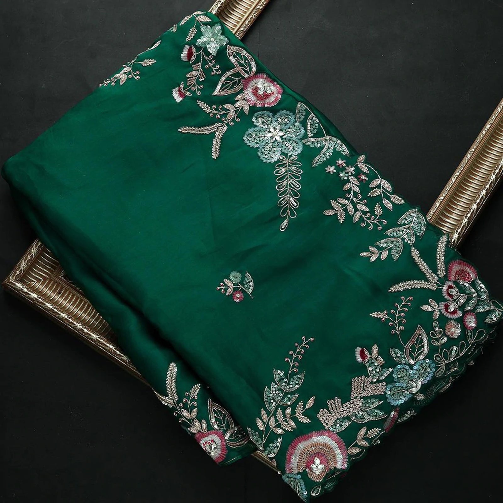 Gorgeous Organza Saree with Thread, Sequins, and Zari Embroidery work ClothsVilla