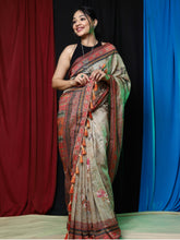 Load image into Gallery viewer, Vaani Cotton Floral Printed Saree chickoo Clothsvilla