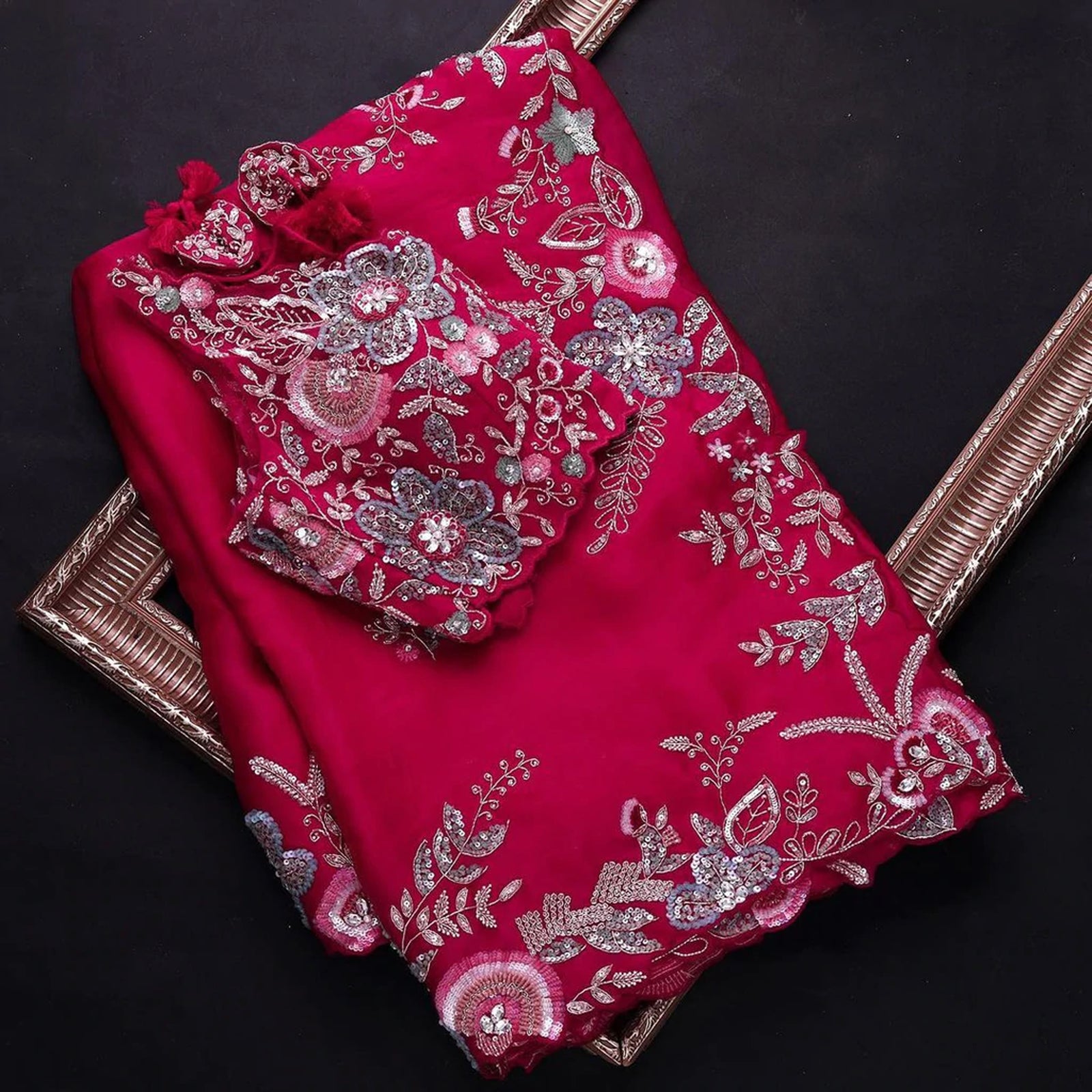 Gorgeous Organza Saree with Thread, Sequins, and Zari Embroidery work ClothsVilla