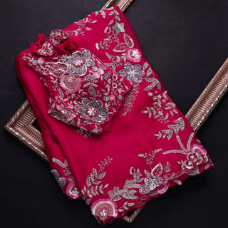 Gorgeous Organza Saree with Thread, Sequins, and Zari Embroidery work ClothsVilla