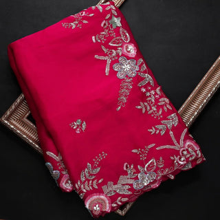 Gorgeous Organza Saree with Thread, Sequins, and Zari Embroidery work ClothsVilla