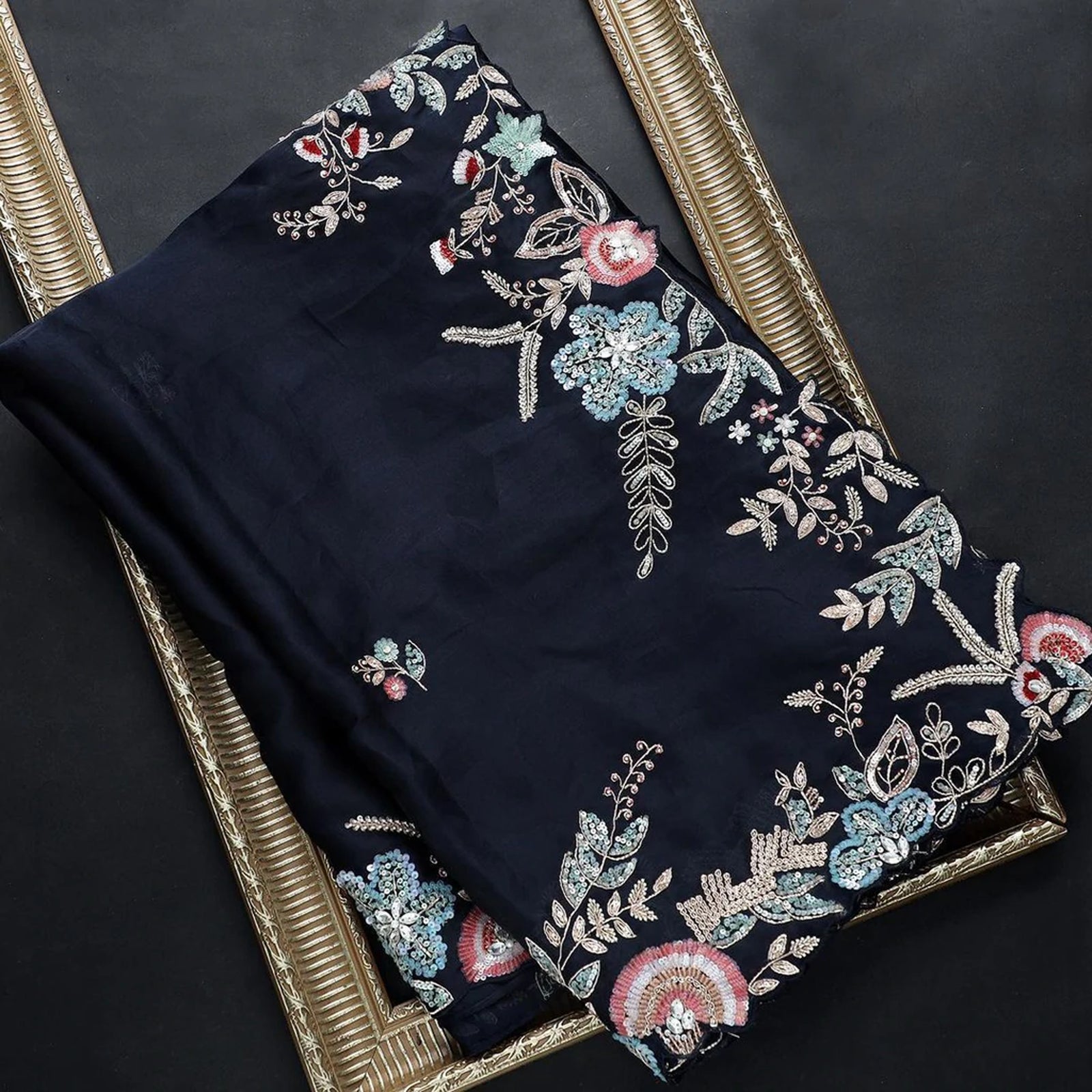 Gorgeous Organza Saree with Thread, Sequins, and Zari Embroidery work ClothsVilla