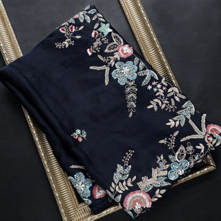 Gorgeous Organza Saree with Thread, Sequins, and Zari Embroidery work ClothsVilla
