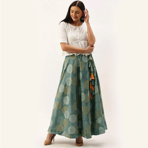 Green Color Digital Print Skirt ClothsVilla Main image