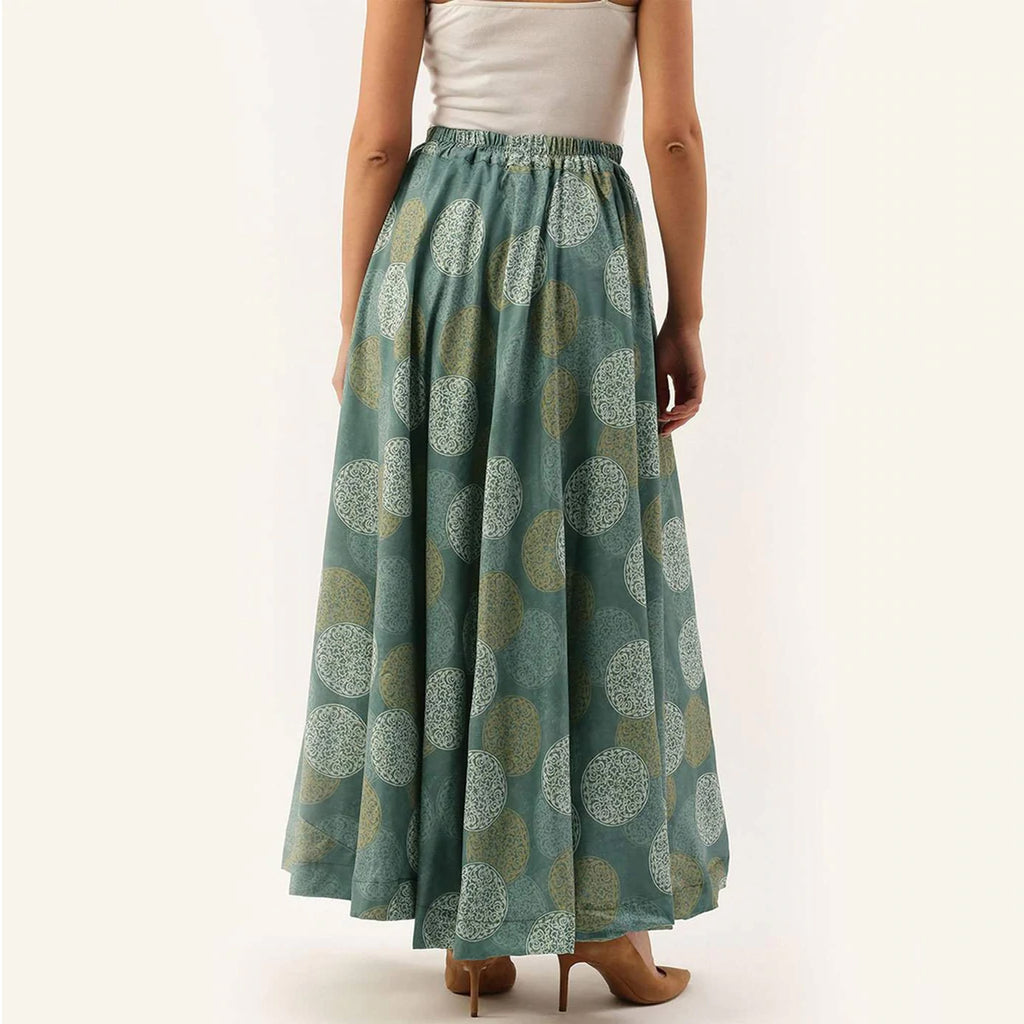 Green Color Digital Print Skirt ClothsVilla