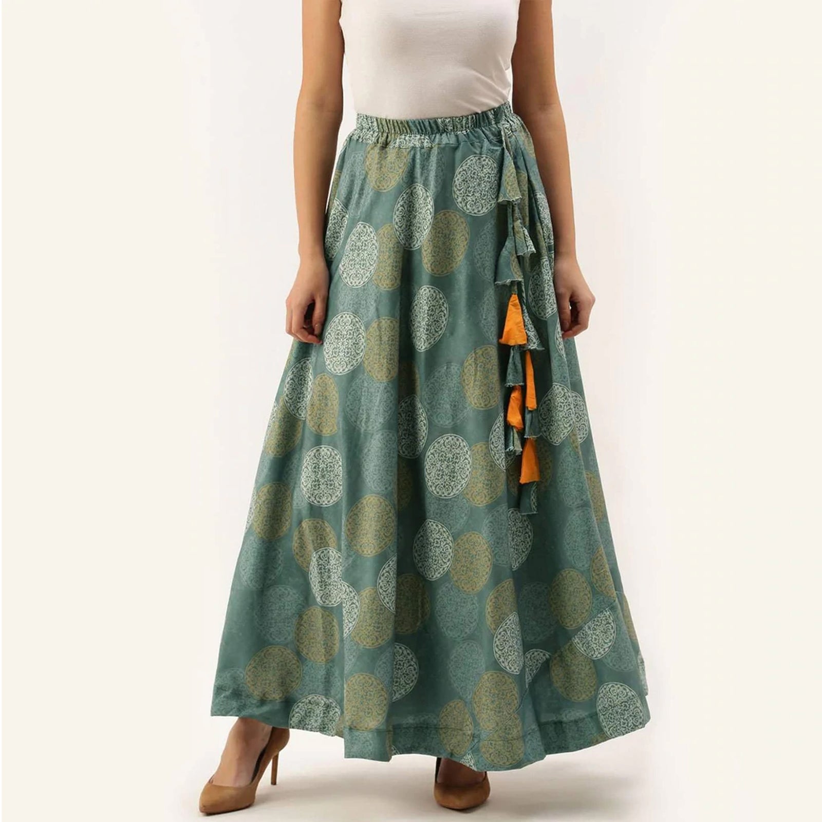 Green Color Digital Print Skirt ClothsVilla