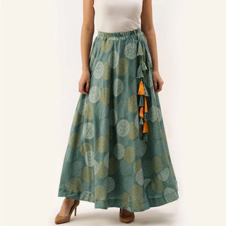 Green Color Digital Print Skirt ClothsVilla