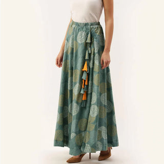 Green Color Digital Print Skirt ClothsVilla