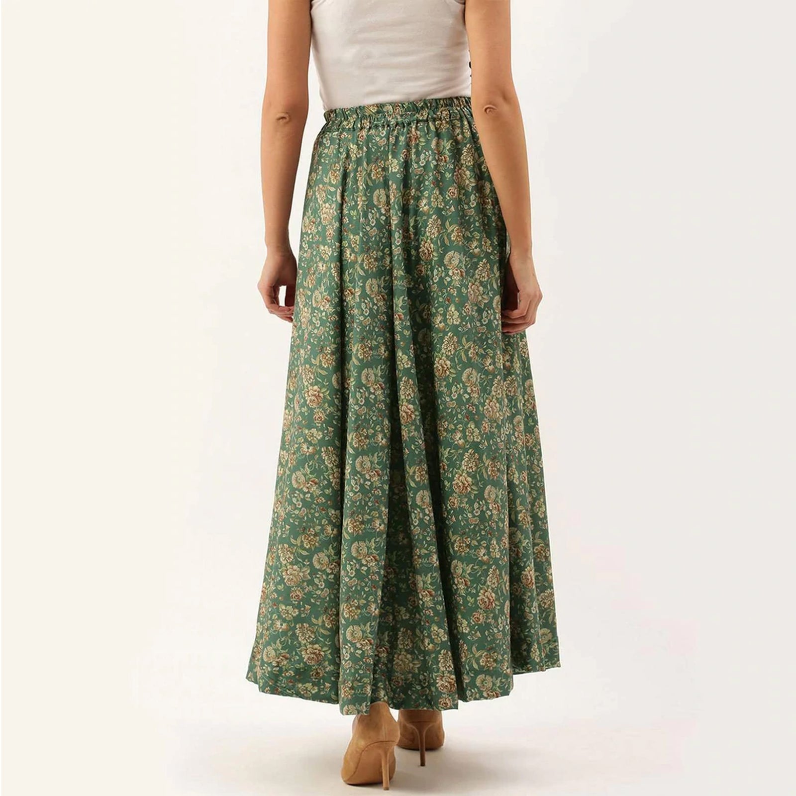 Green Color Digital Print Skirt ClothsVilla