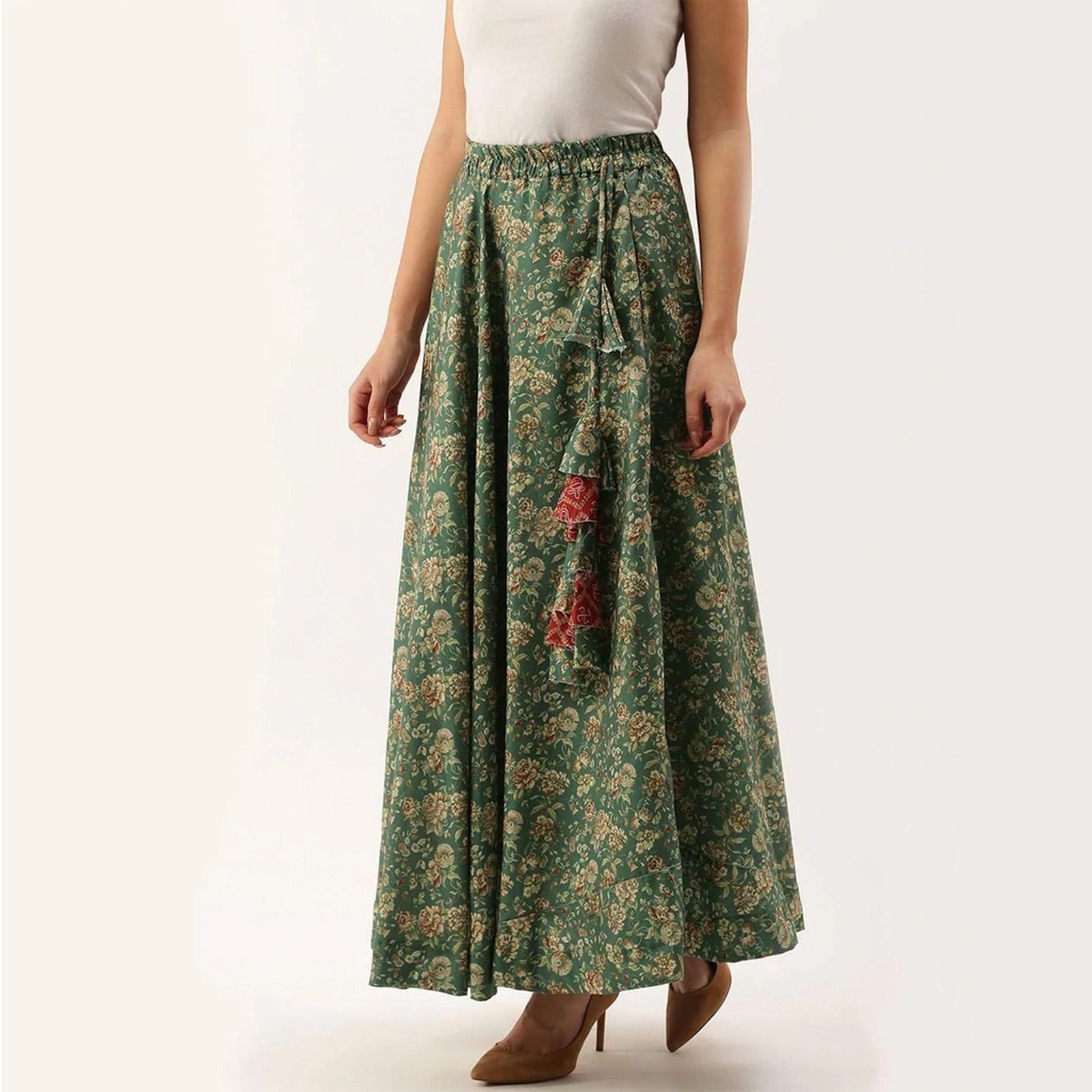 Green Color Digital Print Skirt ClothsVilla