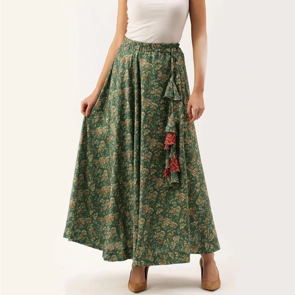 Green Color Digital Print Skirt ClothsVilla