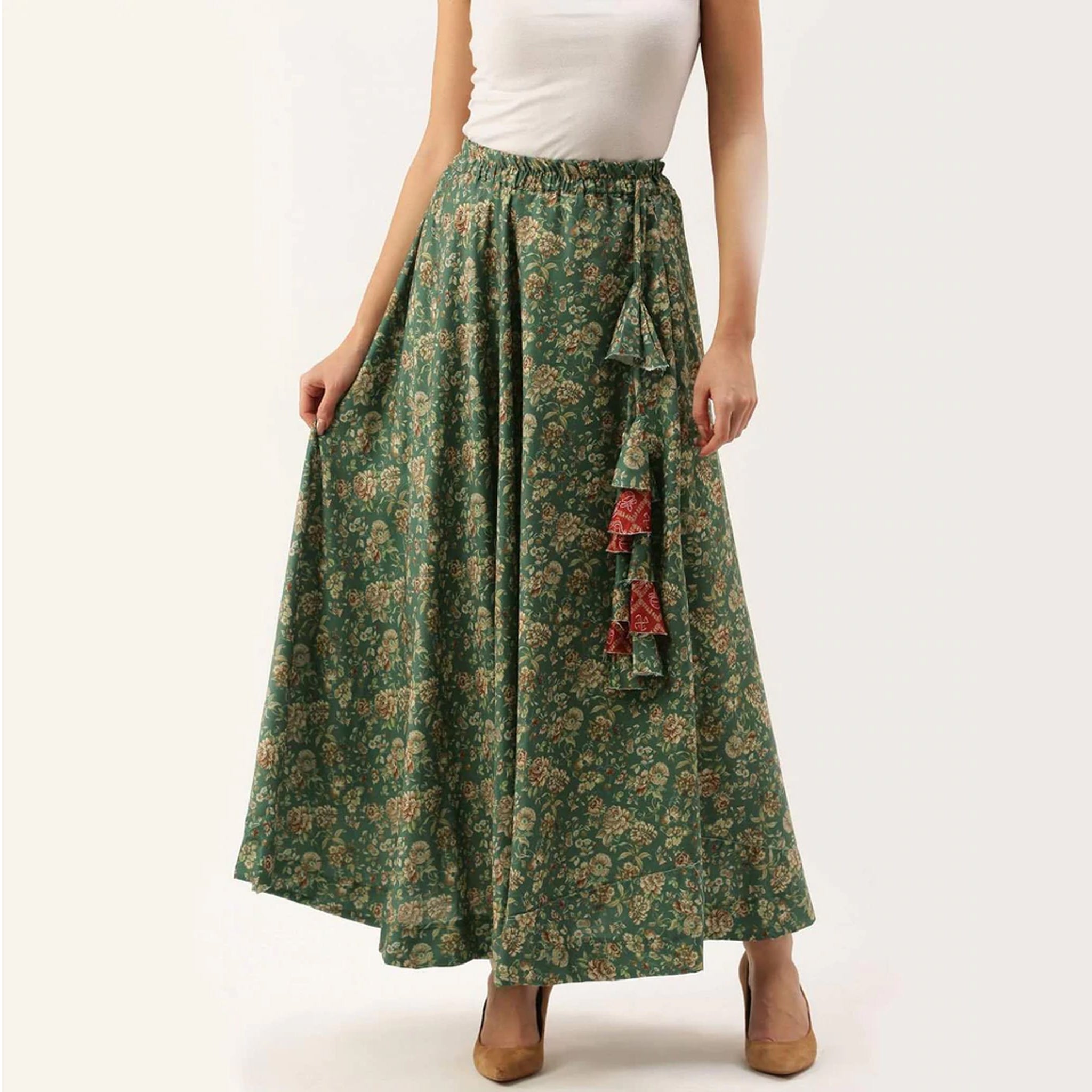 Green Color Digital Print Skirt ClothsVilla