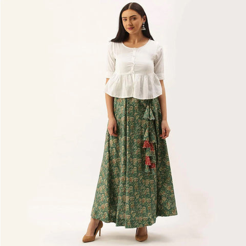 Green Color Digital Print Skirt ClothsVilla Main image