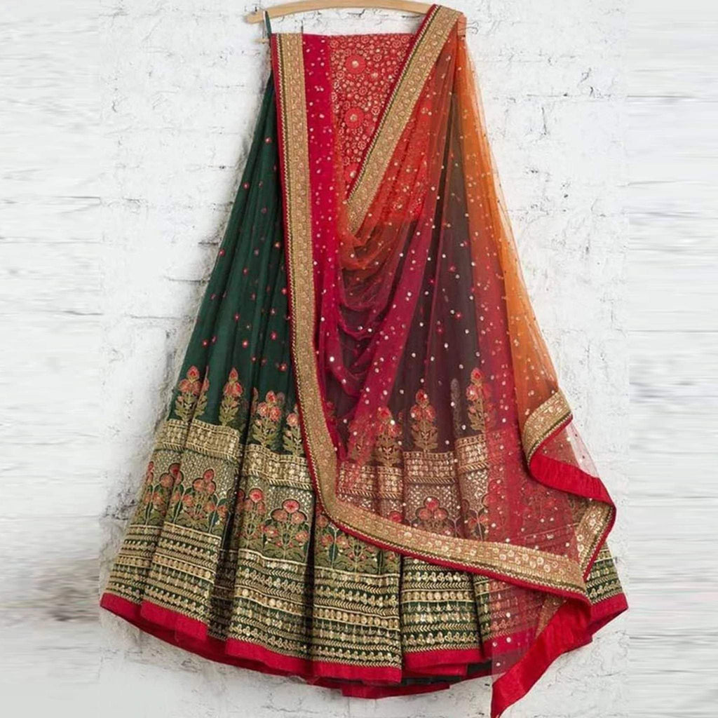 Green Lehenga Choli with Embroidery work And Red Dupatta ClothsVilla