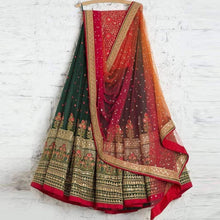 Load image into Gallery viewer, Green Lehenga Choli with Embroidery work And Red Dupatta ClothsVilla
