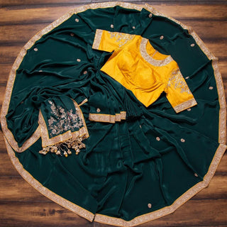Green Silk saree and Yellow Blouse with Heavy Embroidery Work ClothsVilla