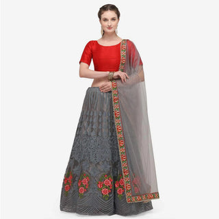 Grey And Red Lehenga Choli with Heavy Embroidery Work ClothsVilla