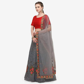 Grey And Red Lehenga Choli with Heavy Embroidery Work ClothsVilla