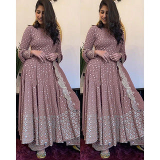 Lilac Color Salwar Suit with Zari and Mirror Work With Dupatta ClothsVilla