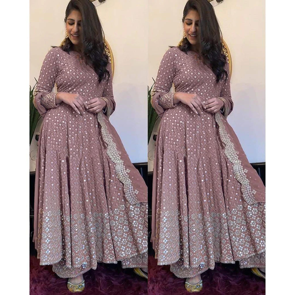Lilac Color Salwar Suit with Zari and Mirror Work With Dupatta ClothsVilla