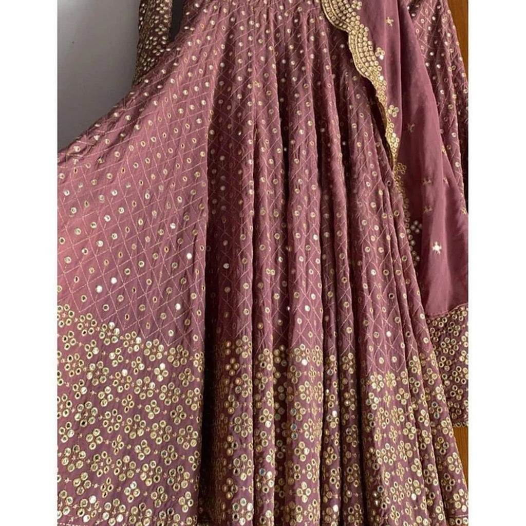 Lilac Color Salwar Suit with Zari and Mirror Work With Dupatta ClothsVilla