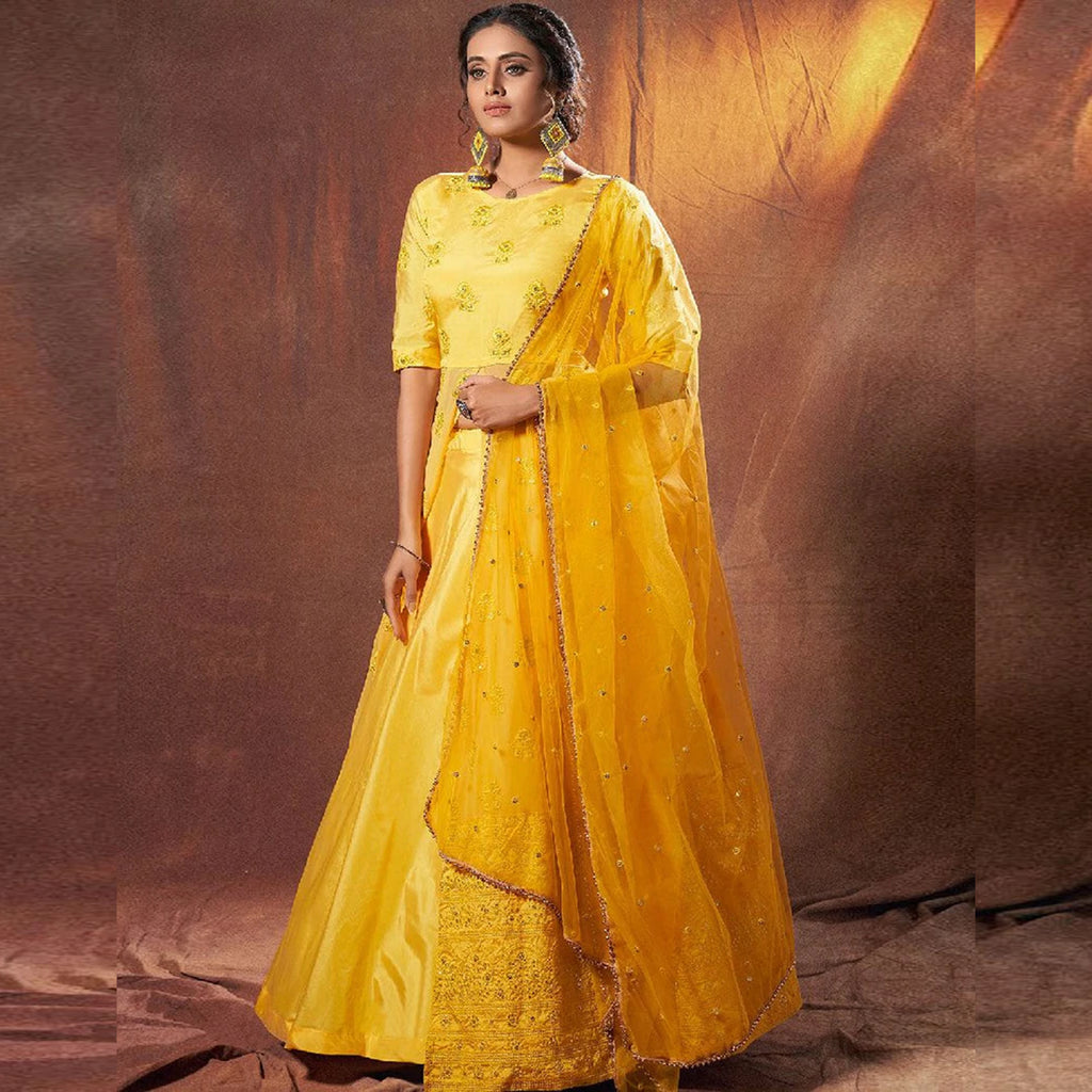 Lime Yellow Georgette Salwar Suit with Heavy Embroidery Work ClothsVilla