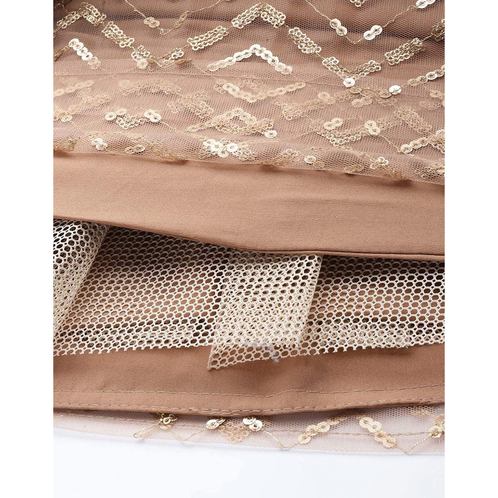 Peach color Net Lehenga with Heavy Embroidery, Zari and Thread work ClothsVilla