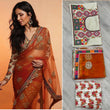 Load image into Gallery viewer, Orange Saree in Net with Sequence Work with Printed Petticoat ClothsVilla