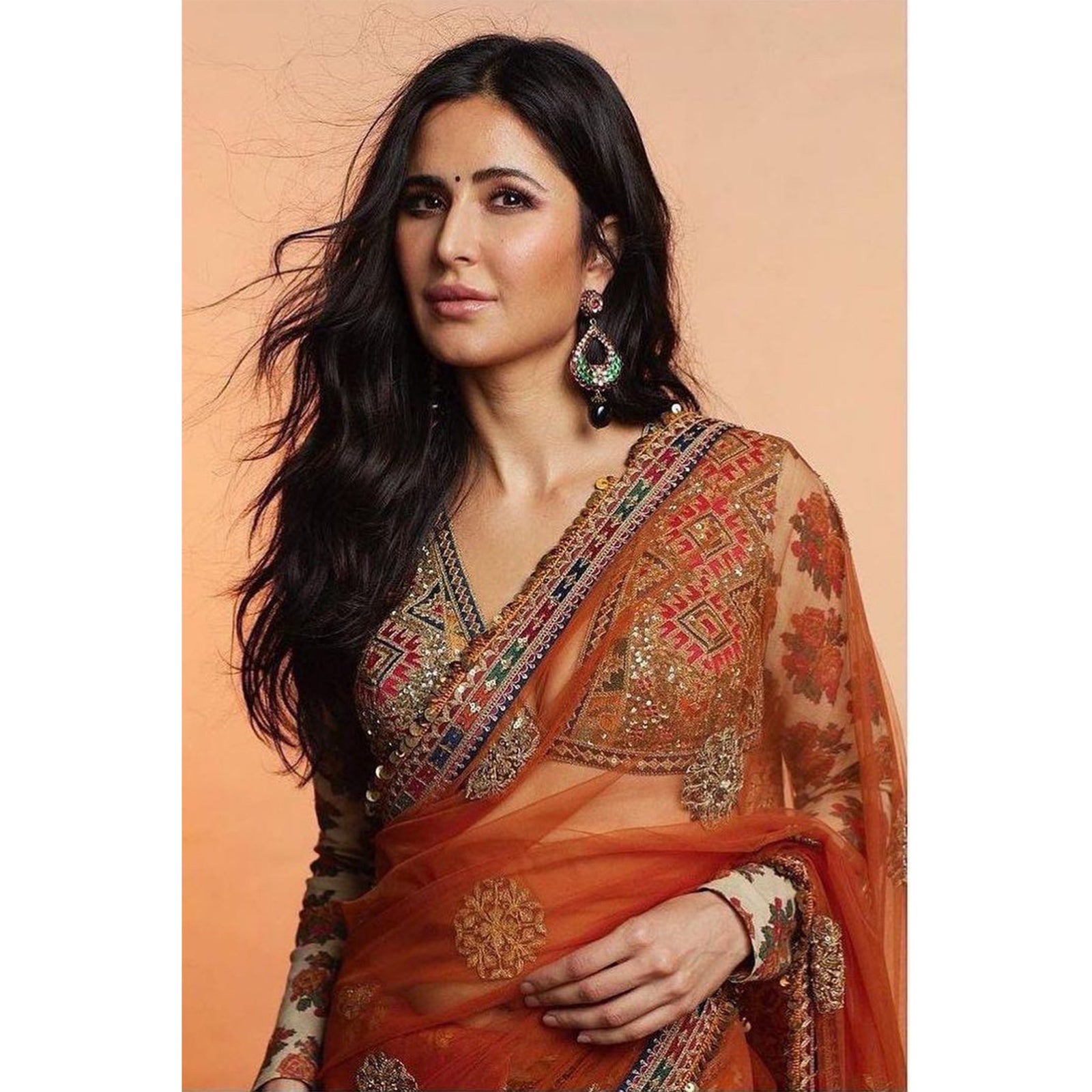 Orange Saree in Net with Sequence Work with Printed Petticoat ClothsVilla