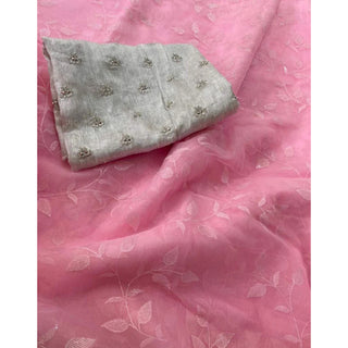 Malai Organza Silk Saree with Beautiful Flower Sequence Work and Blouse with Butterfly Embroidery for Wedding ClothsVilla