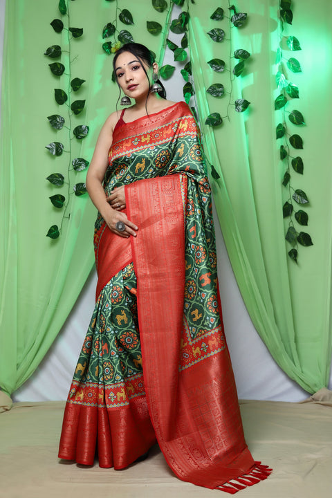 Gala Ikat Patola Printed Woven Saree B.Green Clothsvilla Main image
