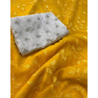 Malai Organza Silk Saree with Beautiful Flower Sequence Work and Blouse with Butterfly Embroidery for Wedding ClothsVilla