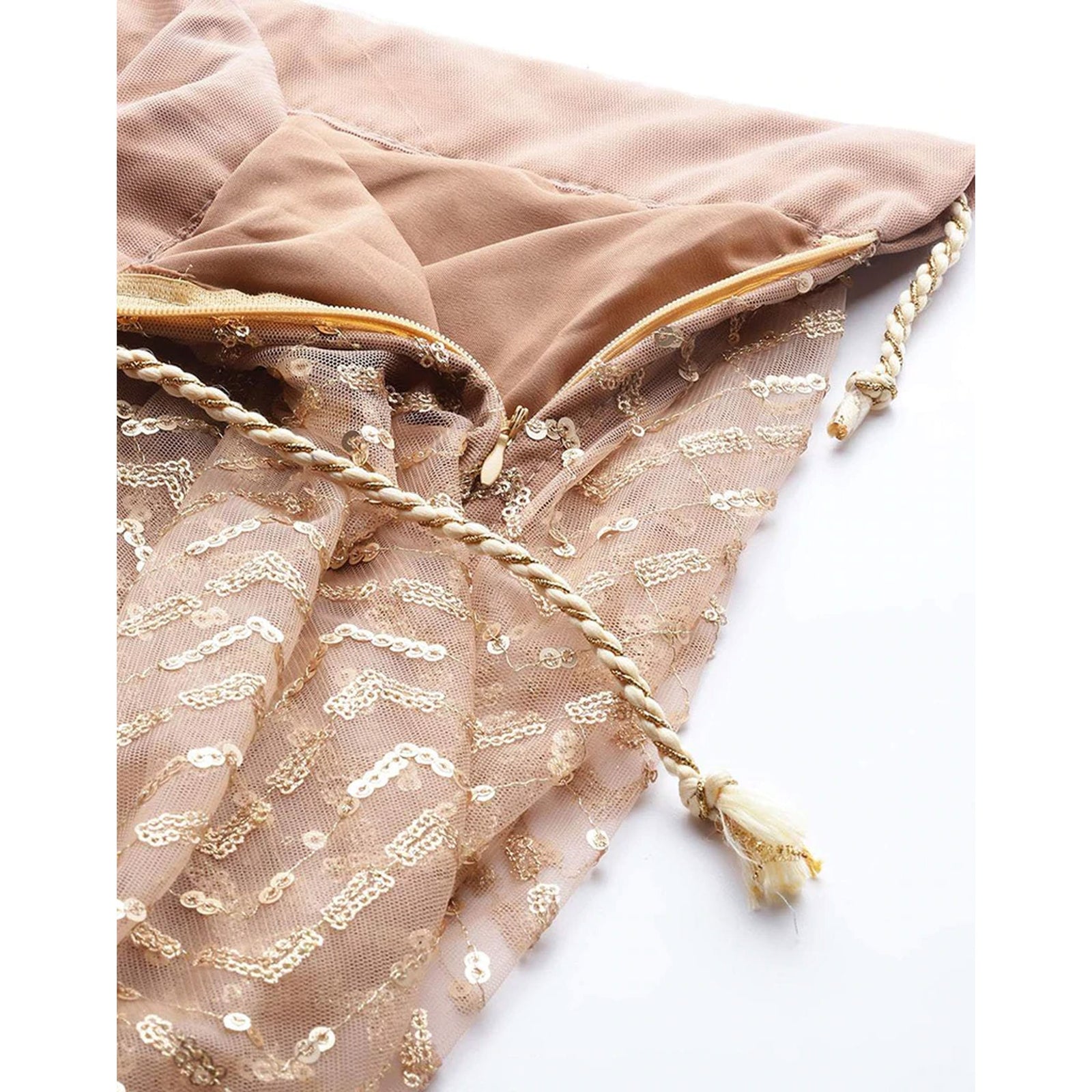 Peach color Net Lehenga with Heavy Embroidery, Zari and Thread work ClothsVilla