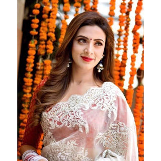 Malai Organza Silk Saree with Beautiful Lucknowi Embroidery Work and Silk Blouse for Wedding ClothsVilla