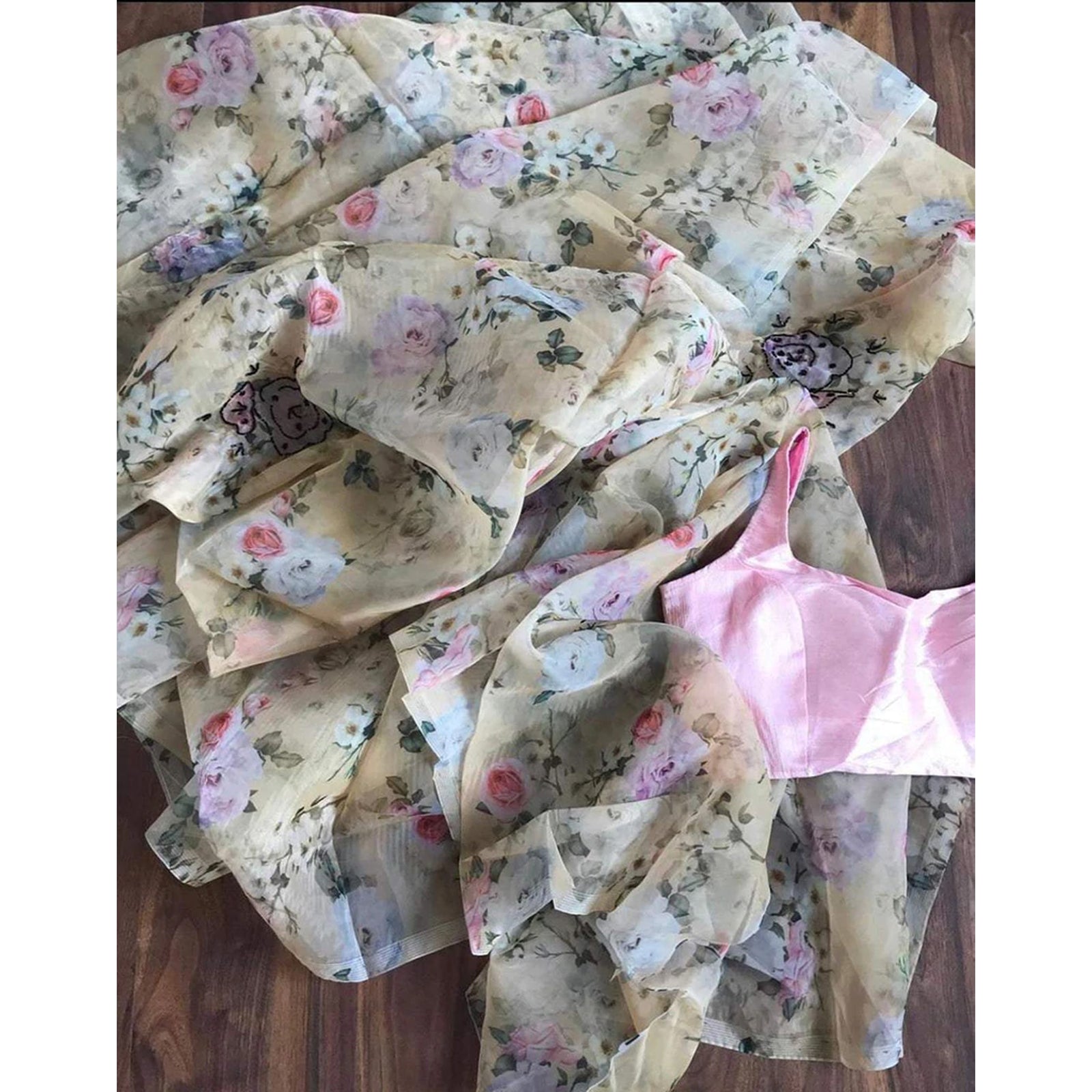 Malai Silk Saree with Digital Floral Print and Handwork ClothsVilla