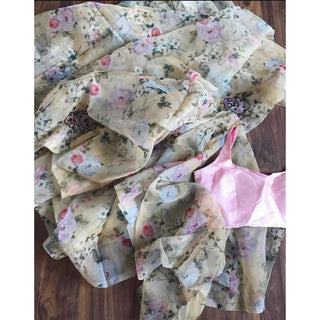 Malai Silk Saree with Digital Floral Print and Handwork ClothsVilla