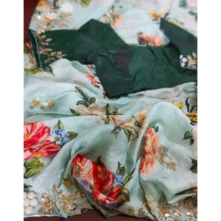 Malai Silk Saree with Hand Paint and Handi Crafted Khatli and Pearl Work with Handwork Sleeves Blouse ClothsVilla