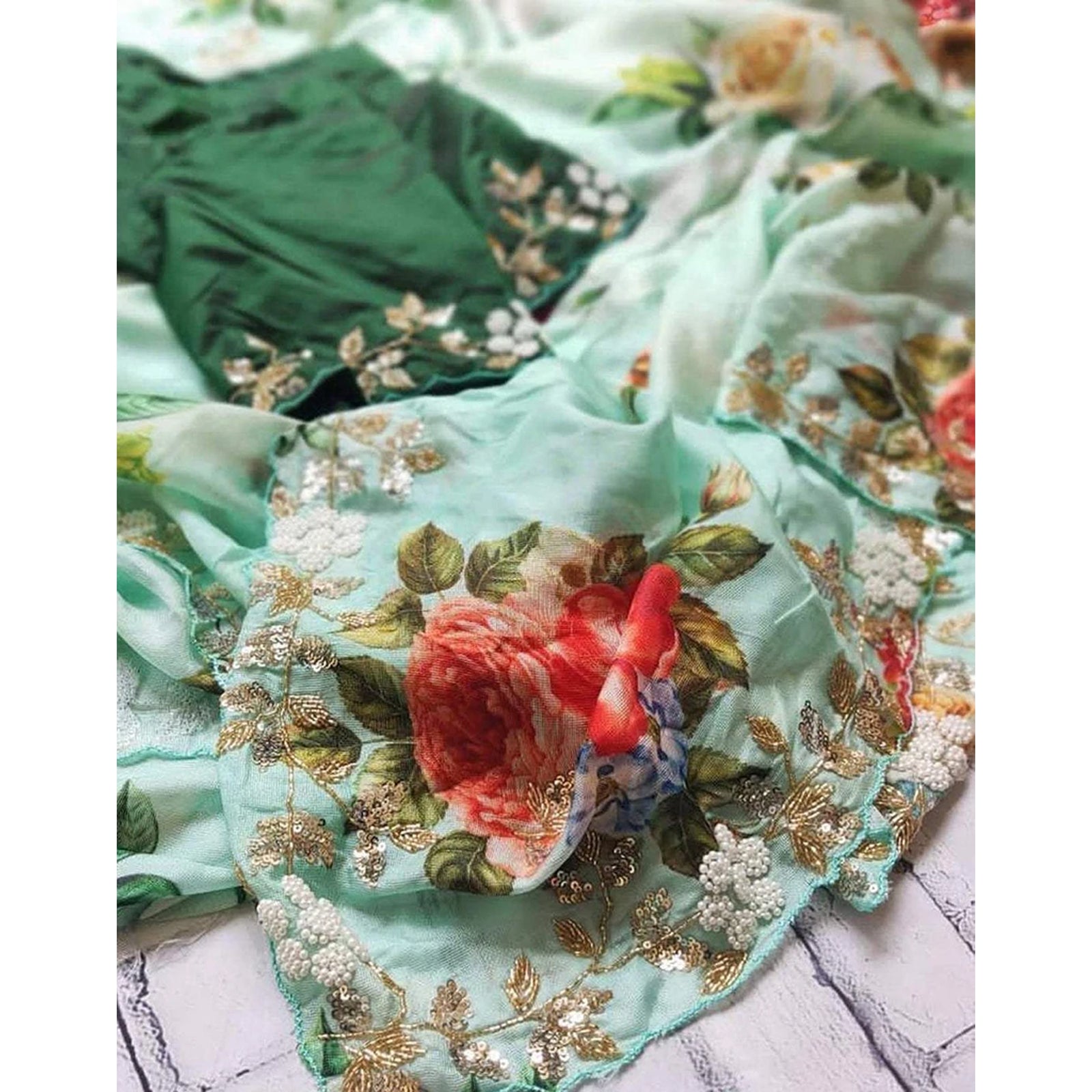 Malai Silk Saree with Hand Paint and Handi Crafted Khatli and Pearl Work with Handwork Sleeves Blouse ClothsVilla