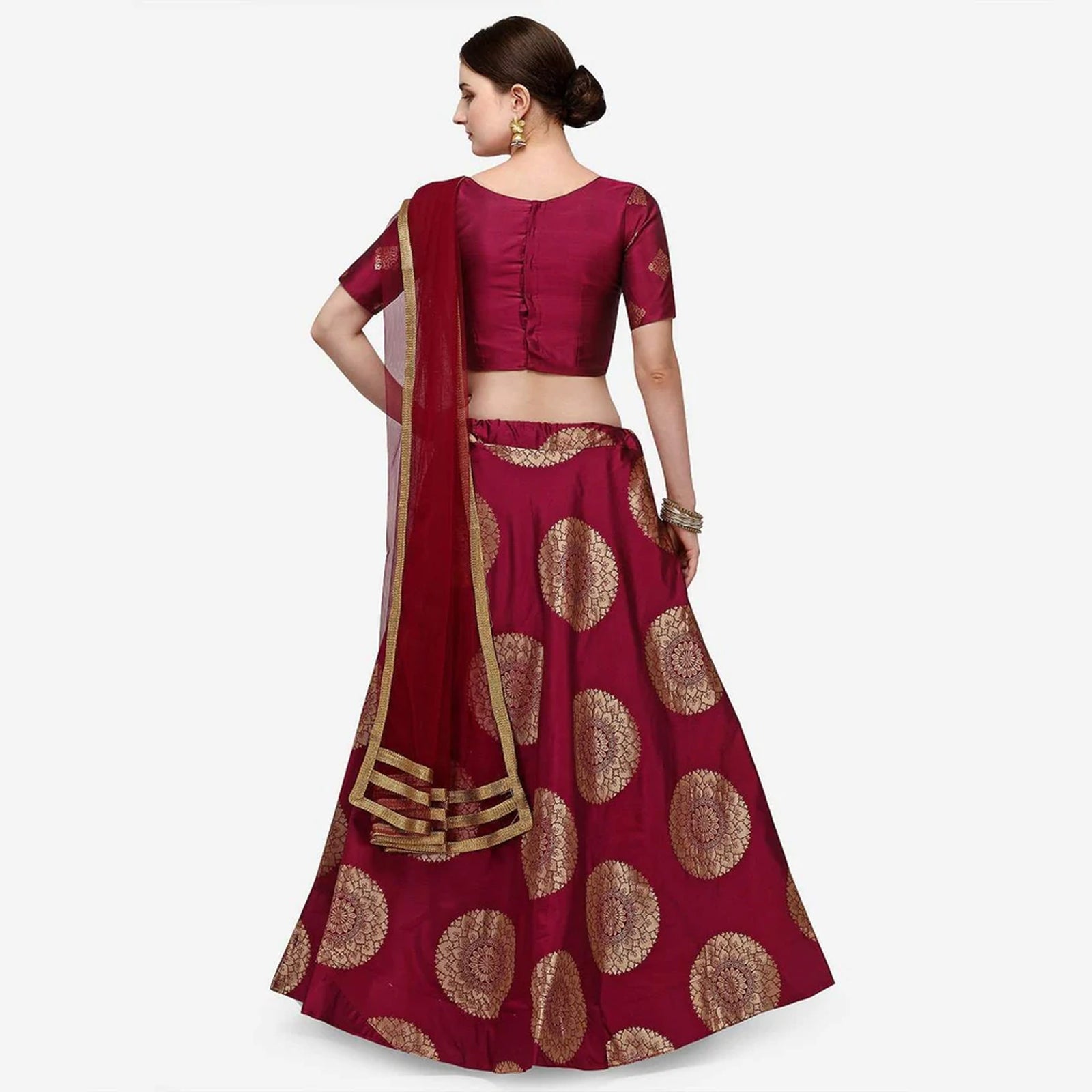Maroon Color Banarasi Silk Lehenga Choli with Net Dupatta ClothsVilla