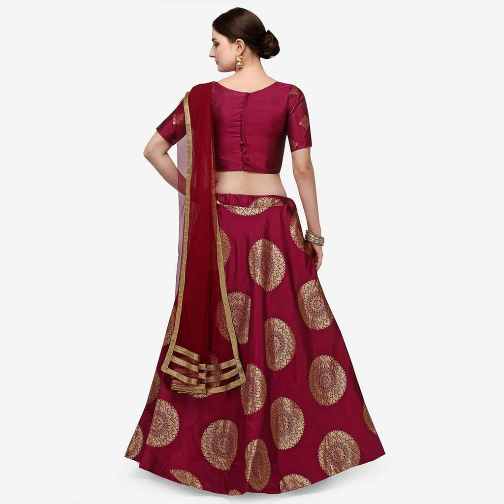 Maroon Color Banarasi Silk Lehenga Choli with Net Dupatta ClothsVilla