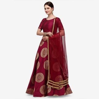 Maroon Color Banarasi Silk Lehenga Choli with Net Dupatta ClothsVilla